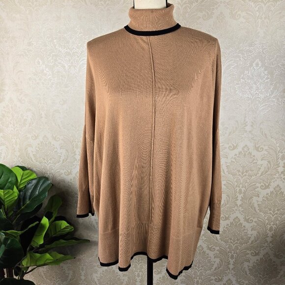 Adrianna Papell Size Small Camel Black Turtleneck Sweater Boxy Oversized Fit - Picture 1 of 11